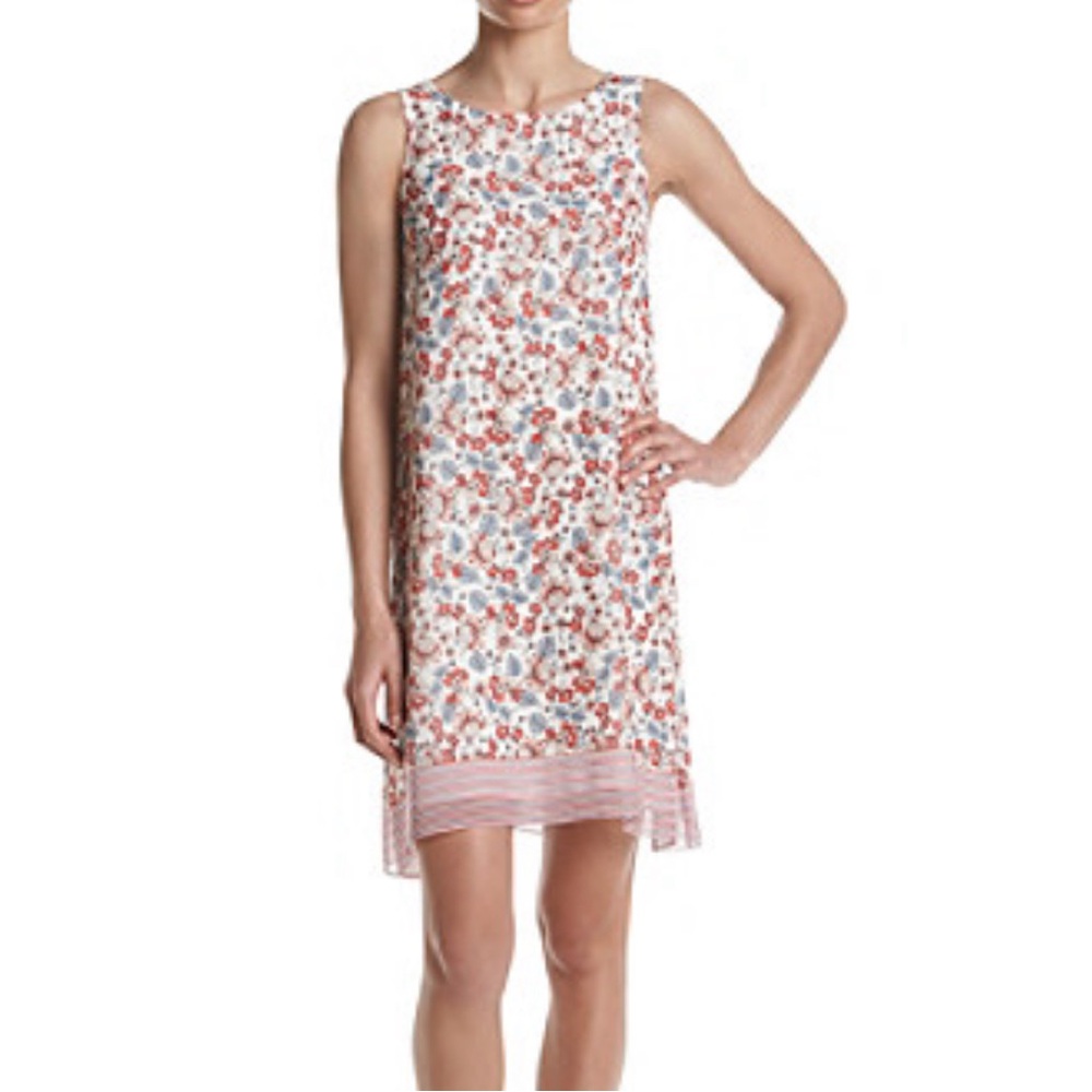 Max Studio EDIT May Red, White, Blue Floral Trapeze Dress Sz L